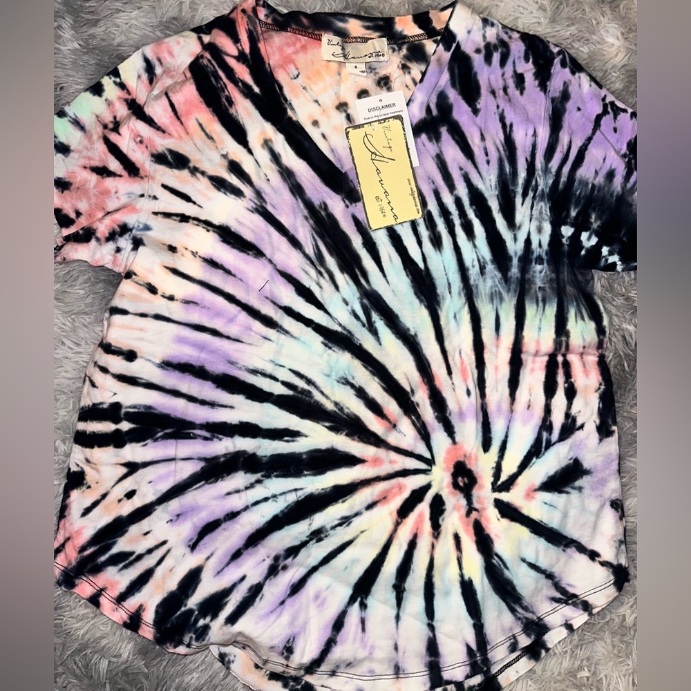 Vintage Havana Tie Dye Oversized V-Neck Short Sleeve Tee - Small NEW W/TAGS
